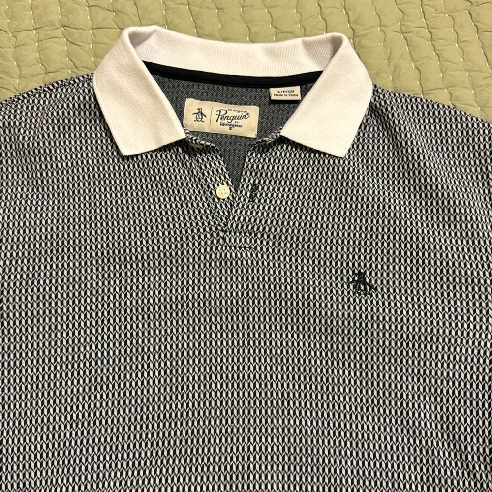 Men’s Original Penguin Navy & White Geometric Golf Polo | Small